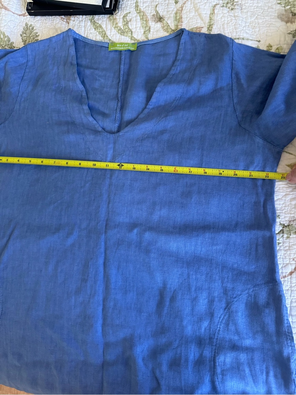 Brin d’ete’ Relaxed V-Neck Blue Linen Tunic-Dress, size XXL,100% Linen ,Italy - Picture 8 of 8